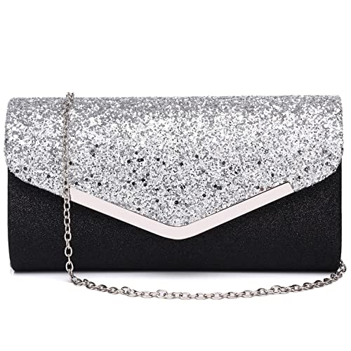 Gurina Womens Shiny Sequins Evening Clutch Sparkling Party Handbag Glittered Envelope Clutch Bling Shoulder Bag for Wedding Party Prom