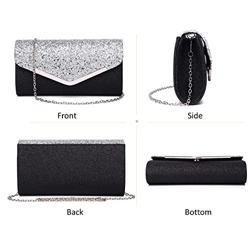 Gurina Womens Shiny Sequins Evening Clutch Sparkling Party Handbag Glittered Envelope Clutch Bling Shoulder Bag for Wedding Party Prom