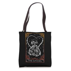the lovers cat tarot card of occult bones cats at goth tarot tote bag