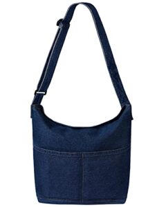 lhmtqvk tote bag denim shoulder bag denim purse crossbody hobo bag denim handbag beach bag for teen girls women (dark blue)