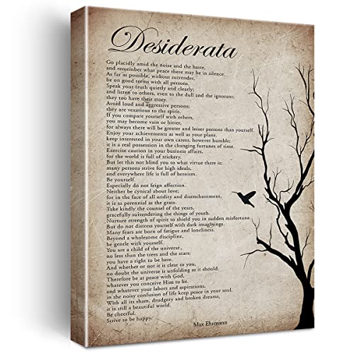 Positive Desiderata Poem Wall Art Canvas Print Vintage Poster Framed Motivational Minimalist Modern Painting for Home Wall & Tabletop Decor