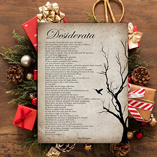 Positive Desiderata Poem Wall Art Canvas Print Vintage Poster Framed Motivational Minimalist Modern Painting for Home Wall & Tabletop Decor