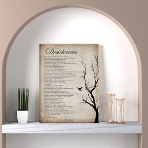 Positive Desiderata Poem Wall Art Canvas Print Vintage Poster Framed Motivational Minimalist Modern Painting for Home Wall & Tabletop Decor