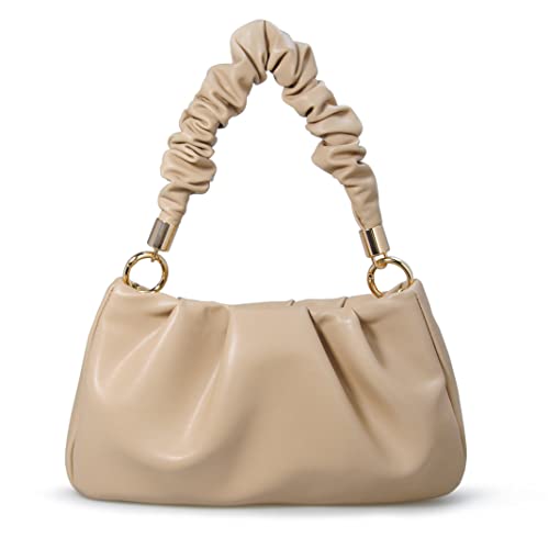 Cloud Pouch Bag Women Shoulder Handbag Soft Vegan Leather Vintage Hobo Chain Cross body Bag (Nude)