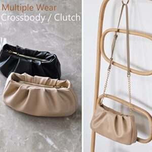 Cloud Pouch Bag Women Shoulder Handbag Soft Vegan Leather Vintage Hobo Chain Cross body Bag (Nude)