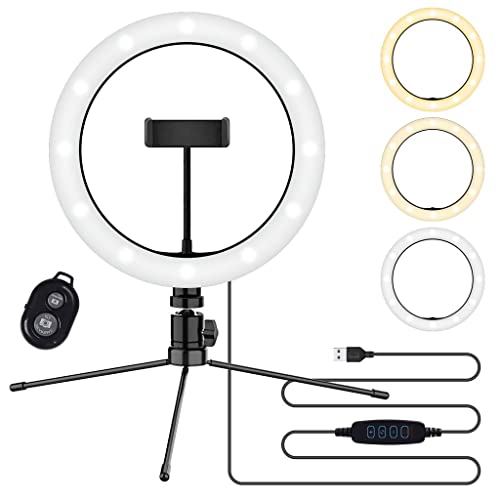 Bright Selfie Ring Tri-Color Light Compatible with Your Samsung Godiva 10 Inch with Remote for Live Stream/Makeup/YouTube/TikTok/Video/Filming (Dimmable/Adjustable)