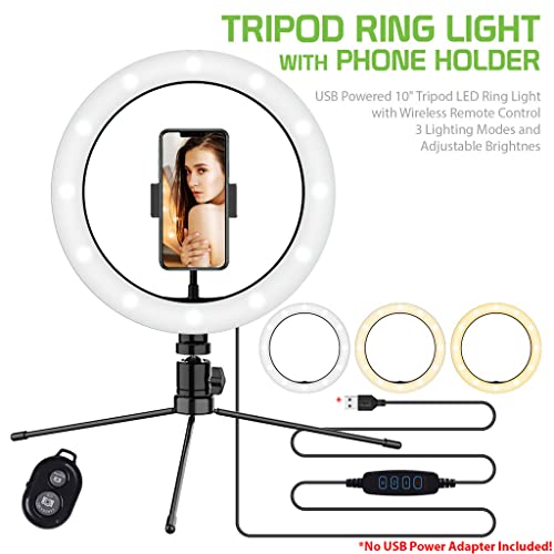 Bright Selfie Ring Tri-Color Light Compatible with Your Samsung Godiva 10 Inch with Remote for Live Stream/Makeup/YouTube/TikTok/Video/Filming (Dimmable/Adjustable)