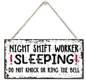night shift worker sleeping do not knock or ring the bell wall decor sign, printed wood plaque sign wall hanging, funny day sleeper sign, decor wall art sign 12″ x 6″