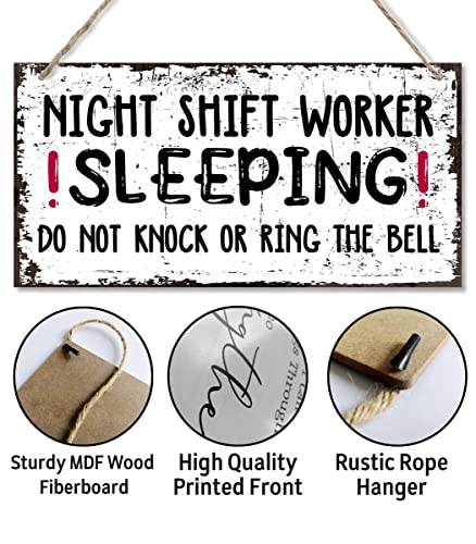 Night Shift Worker Sleeping Do Not Knock Or Ring The Bell Wall Decor Sign, Printed Wood Plaque Sign Wall Hanging, Funny Day Sleeper Sign, Decor Wall Art Sign 12" x 6"