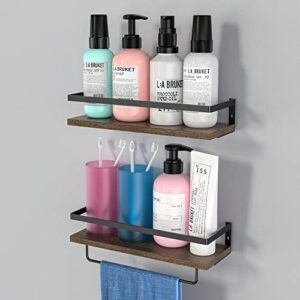homehours floating shelves wall shelves for bathroom kitchen bedroom shelf with hanging towel bar 2 sets. (rustic brown)