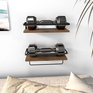 homehours Floating Shelves Wall Shelves for Bathroom Kitchen Bedroom Shelf with Hanging Towel Bar 2 Sets. (Rustic Brown)