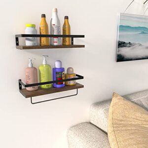 homehours Floating Shelves Wall Shelves for Bathroom Kitchen Bedroom Shelf with Hanging Towel Bar 2 Sets. (Rustic Brown)