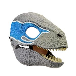 rranyf dinosaur mask,dino mask moving jaw decor, movable dragon,costumes party christmas gifts for kids,cosplay party birthday halloween christmas kids adult (blue mix grey)