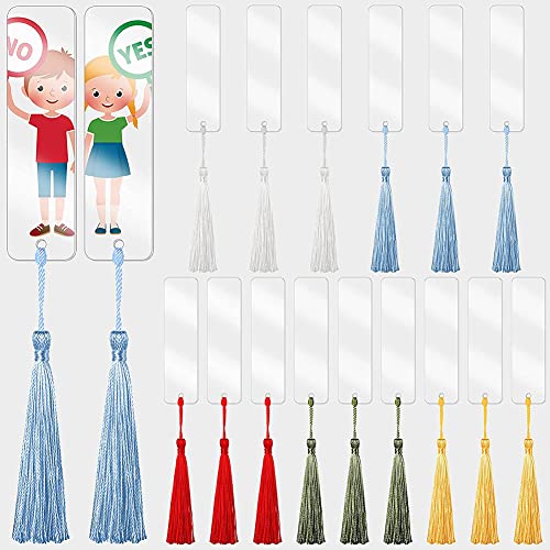 UUYYEO 15 Pcs Blank Acrylic Bookmarks Clear Craft Bookmarks Book Markers with Tassel Acrylic Present Hanging Tags