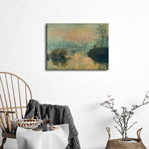 Wieco Art Canvas Wall Art Sunset on the Seine at Lavacourt, Winter Effect by Claude Monet Oil Paintings Canvas Prints Landscape Pictures Artwork on Canvas for Home Decorations