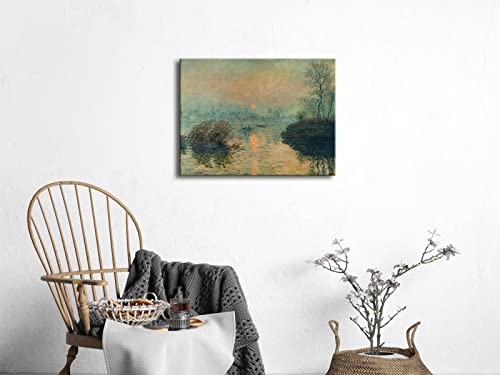 Wieco Art Canvas Wall Art Sunset on the Seine at Lavacourt, Winter Effect by Claude Monet Oil Paintings Canvas Prints Landscape Pictures Artwork on Canvas for Home Decorations