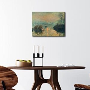 Wieco Art Canvas Wall Art Sunset on the Seine at Lavacourt, Winter Effect by Claude Monet Oil Paintings Canvas Prints Landscape Pictures Artwork on Canvas for Home Decorations