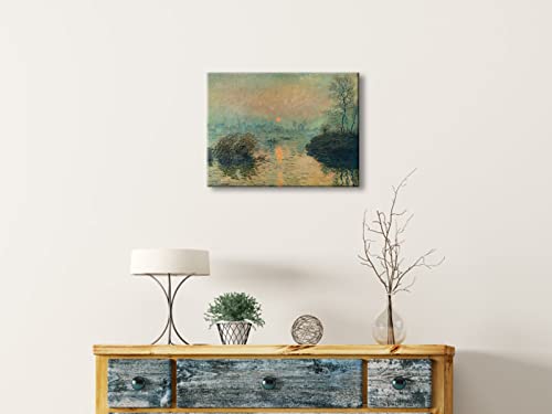 Wieco Art Canvas Wall Art Sunset on the Seine at Lavacourt, Winter Effect by Claude Monet Oil Paintings Canvas Prints Landscape Pictures Artwork on Canvas for Home Decorations