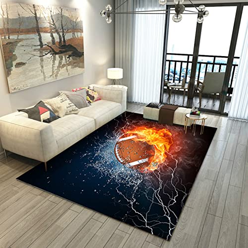 Large 3D Football Rug for Boys Bedroom Water and Fire Cool Room Decoration Living Room Sofa Throw Rugs