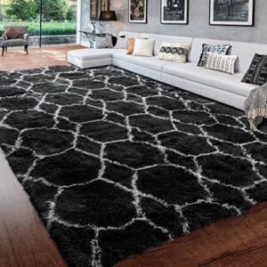 bstluv soft fuzzy rugs for living room,bedroom,6×9 rug,big shag furry carpet,black and white rug,fluffy plush area rug,large cool modern rugs for apartment,classroom,home office,men,boys room decor