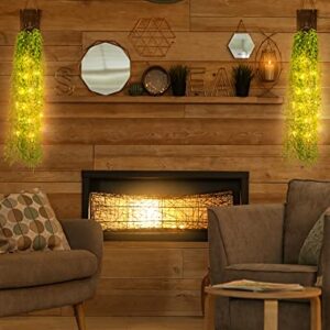 Mason Jar Sconces Wall Decor Set of 2 with LED Fairy Lights, Rustic Wall Sconces with 8 Modes Remote Control & 14 Artificial Willow Branches, Farmhouse Leaves Plants Decor for Living Room Bedroom DIY