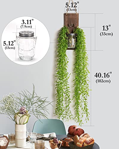 Mason Jar Sconces Wall Decor Set of 2 with LED Fairy Lights, Rustic Wall Sconces with 8 Modes Remote Control & 14 Artificial Willow Branches, Farmhouse Leaves Plants Decor for Living Room Bedroom DIY