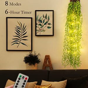 Mason Jar Sconces Wall Decor Set of 2 with LED Fairy Lights, Rustic Wall Sconces with 8 Modes Remote Control & 14 Artificial Willow Branches, Farmhouse Leaves Plants Decor for Living Room Bedroom DIY