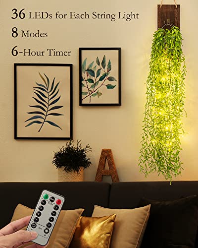 Mason Jar Sconces Wall Decor Set of 2 with LED Fairy Lights, Rustic Wall Sconces with 8 Modes Remote Control & 14 Artificial Willow Branches, Farmhouse Leaves Plants Decor for Living Room Bedroom DIY