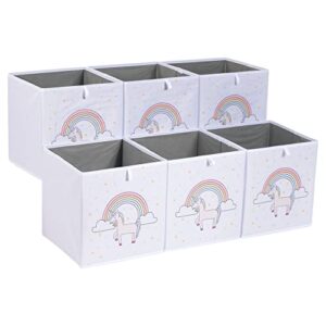 amazon basics kids collapsible fabric storage cube organizer bins – pack of 6, unicorns & rainbows, 10.5×10.5×11″