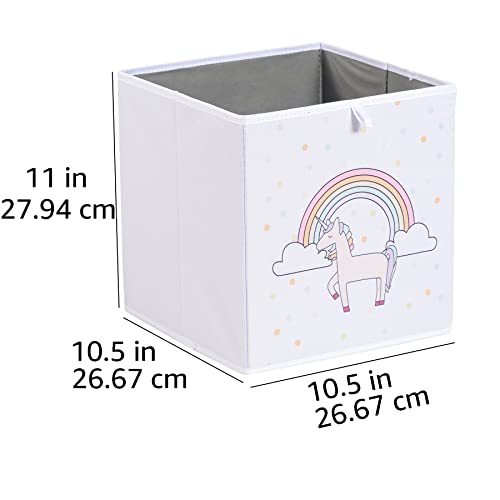 Amazon Basics Kids Collapsible Fabric Storage Cube Organizer Bins - Pack of 6, Unicorns & Rainbows, 10.5x10.5x11"