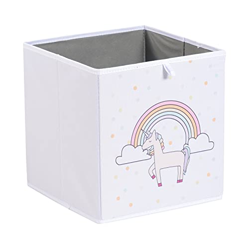 Amazon Basics Kids Collapsible Fabric Storage Cube Organizer Bins - Pack of 6, Unicorns & Rainbows, 10.5x10.5x11"