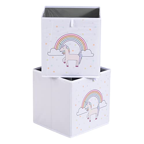 Amazon Basics Kids Collapsible Fabric Storage Cube Organizer Bins - Pack of 6, Unicorns & Rainbows, 10.5x10.5x11"