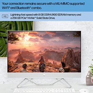 HP All-in-One Bundle PC, Intel Pentium Silver Processor, Intel UHD Graphics 605, 8 GB SDRAM, 256 GB PCIe SSD, Full HD Display, Windows 11 Home OS, Dual Computer Speakers, Wi-Fi (24-cb0120, 2022)