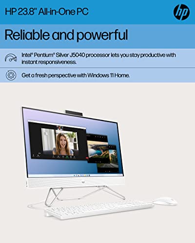 HP All-in-One Bundle PC, Intel Pentium Silver Processor, Intel UHD Graphics 605, 8 GB SDRAM, 256 GB PCIe SSD, Full HD Display, Windows 11 Home OS, Dual Computer Speakers, Wi-Fi (24-cb0120, 2022)