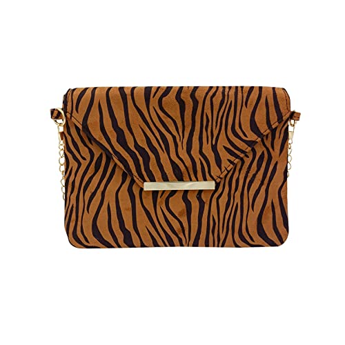 Crossbody Bag Envelope Bags PU Magnetic Snap Animal Pattern Women Clutch Handbags Brown Zebra Pattern