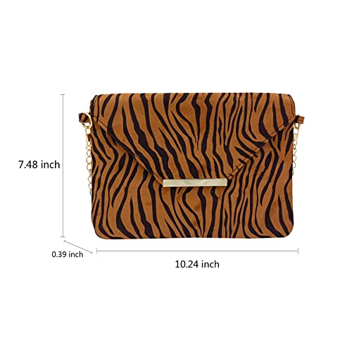 Crossbody Bag Envelope Bags PU Magnetic Snap Animal Pattern Women Clutch Handbags Brown Zebra Pattern