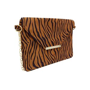 Crossbody Bag Envelope Bags PU Magnetic Snap Animal Pattern Women Clutch Handbags Brown Zebra Pattern