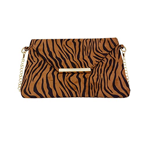 Crossbody Bag Envelope Bags PU Magnetic Snap Animal Pattern Women Clutch Handbags Brown Zebra Pattern