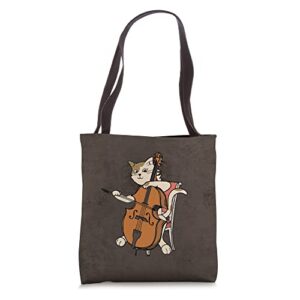 musician cat playing cello violin music cats lover funny tote bag