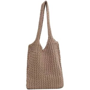 retro solid color handbag knitted shoulder bag vintage large capacity tote bags lightweight retro shopping bags