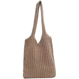 Retro Solid Color Handbag Knitted Shoulder Bag Vintage Large Capacity Tote Bags Lightweight Retro Shopping Bags