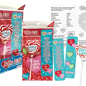 Scripture Candy, John 3:16 Cherry Flavored Heart Pop, Bookmark & Activity Set, 12 Count