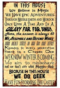 vintage funny metal tin sign in this house we do geek magic 8×12 inches poster wall decor home office bar garage cafe hotel man cave club
