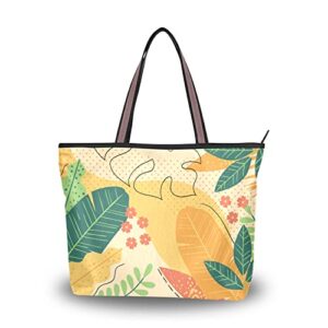 colorful summer leave tote bag aesthetic, large capacity zipper women grocery bags purse for daily life 2 sizes