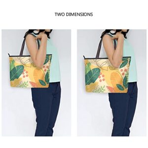 Colorful Summer Leave Tote Bag Aesthetic, Large Capacity Zipper Women Grocery Bags Purse for Daily Life 2 Sizes