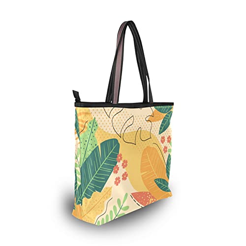 Colorful Summer Leave Tote Bag Aesthetic, Large Capacity Zipper Women Grocery Bags Purse for Daily Life 2 Sizes