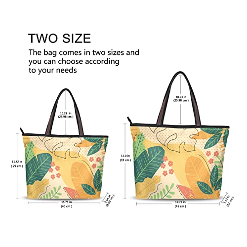 Colorful Summer Leave Tote Bag Aesthetic, Large Capacity Zipper Women Grocery Bags Purse for Daily Life 2 Sizes