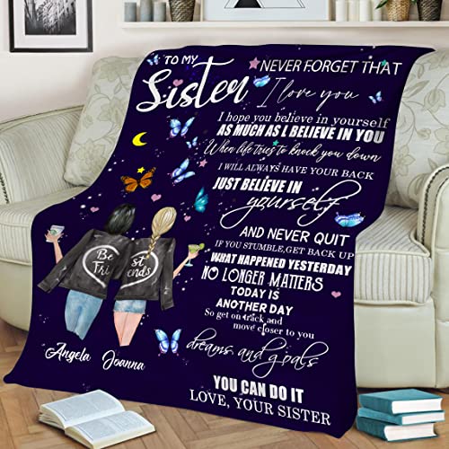 D-Story Custom Blanket to My Sister, Sister Birthday Gifts from Sister for Women,Sister Blanket with Name,Sister Gifts from Sisters,Gifts for Sister Women Female