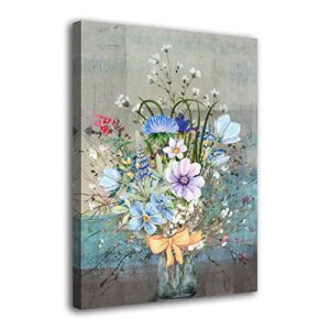 Flower Canvas Wall Art Country Style Bathroom Decor Colorful Bloosom Flower Artwork Painting Prints Posters Modern Floral Landscape Picture for Living Room Bedroom Kitchen Office Home Decorations