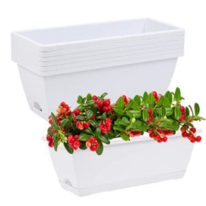 chukemaoyi window box planter, 7 pack plastic vegetable flower planters boxes 17 inches rectangular flower pots with saucers for indoor outdoor garden, patio, home decor